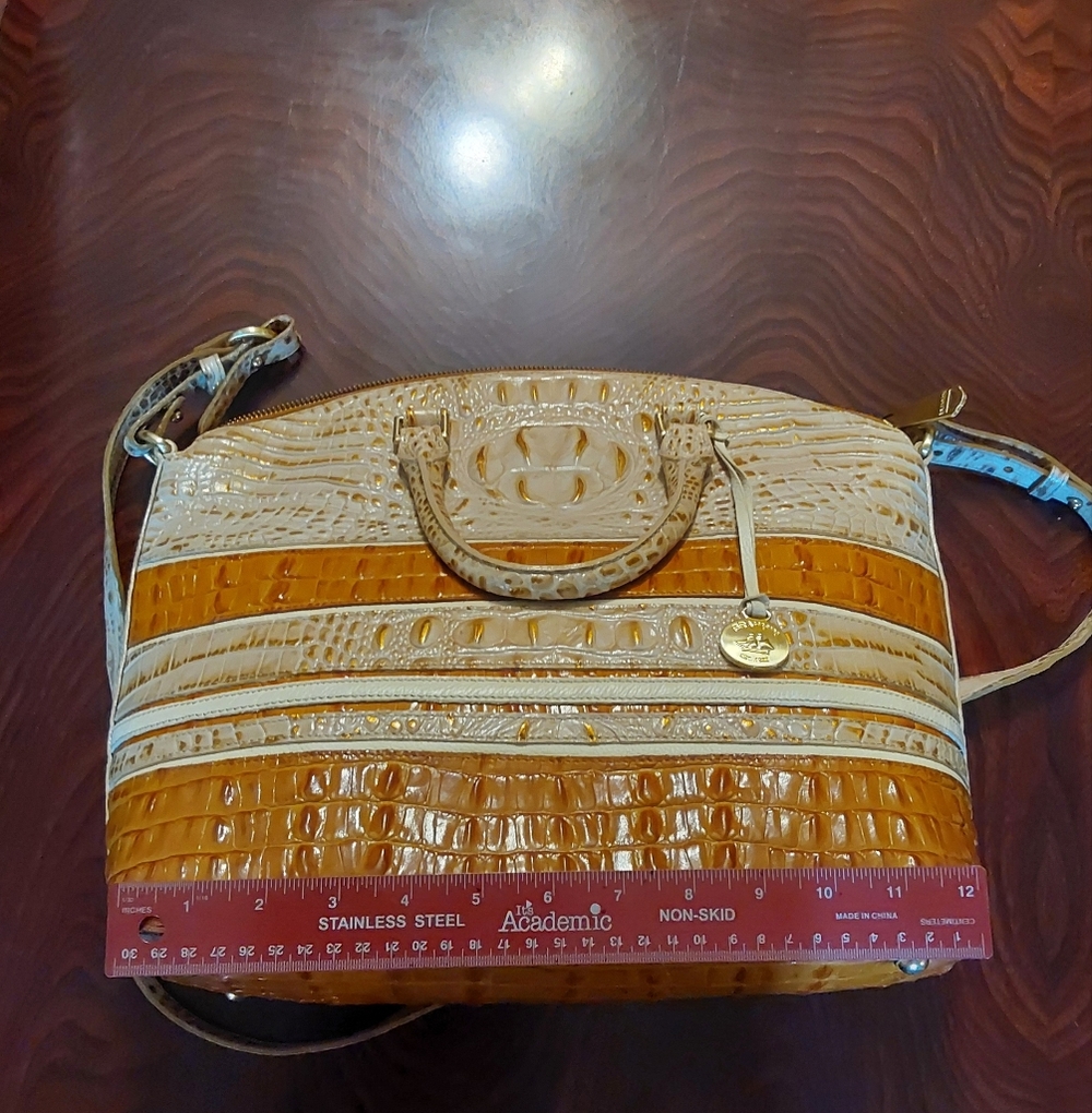 Brahmin Arno Vineyard Tri-texture Croc-Embossed Tan and Brown Shoulder Handbag - Picture 2 of 9